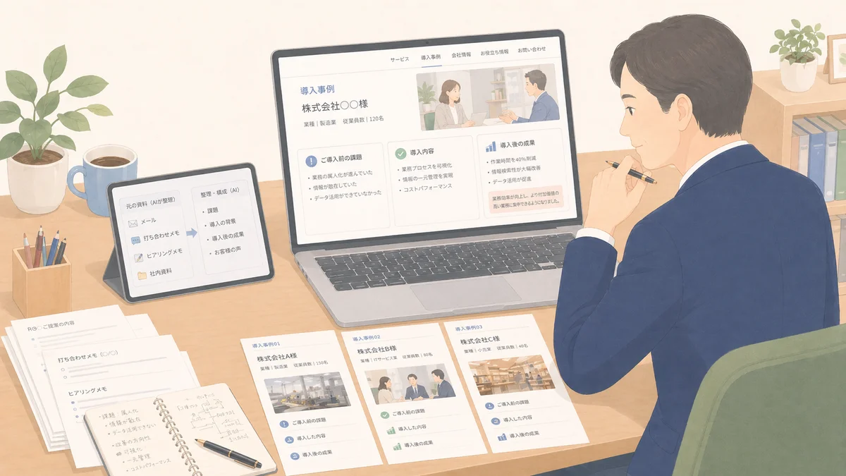 AIで導入事例ページを作る|手元のメールから3本まとめて公開する手順